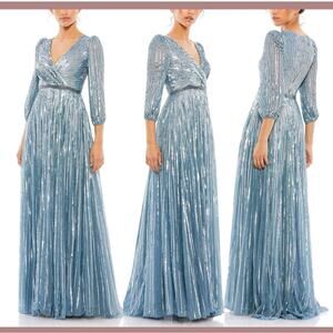 Mac Duggal Sequined Wrap Over 3/4 Sleeve Maxi Gown